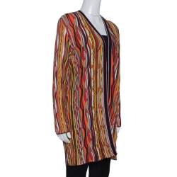 Pre Owned M Missoni Multicolor Striped Rib Knit Open Front Cardigan L