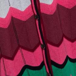 Pre Owned M Missoni Pink Zig Zag Perforated Knit Button Front Cardigan L