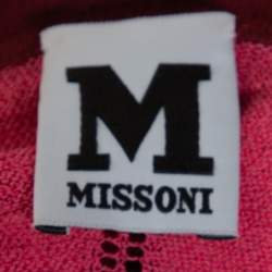 Pre Owned M Missoni Pink Zig Zag Perforated Knit Button Front Cardigan L