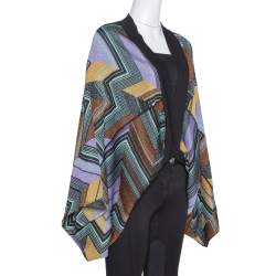 مملوكة مسبقًا M Missoni Multicolor Lurex Zig Zag Knit Circle Cardigan (One Size)