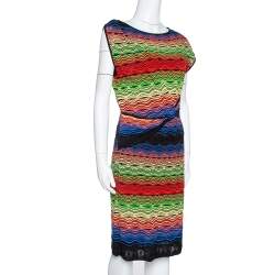 Pre Owned M Missoni Multicolor Wavy Linen Blend Knit Sleeveless Dress M
