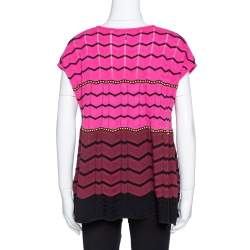Pre Owned M Missoni Pink Zig Zag Knit Flared Top M