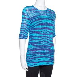 Pre Owned M Missoni Blue Animal Pattern Wool Blend Knit Top M