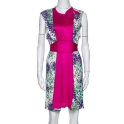 مملوكة مسبقًا M Missoni Magenta Printed Jersey Tie Back Sleeveless Dress L