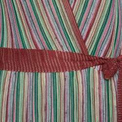 Pre Owned M Missoni Multicolor Striped Rib Knit Sleeveless Belted Dress L