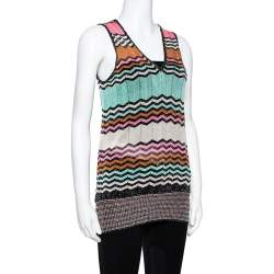 Pre Owned M Missoni Multicolor Lurex Knit Chevron Striped Sleeveless Top M