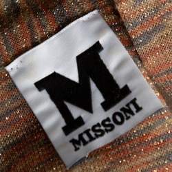 Pre Owned M Missoni Rust Orange Lurex Wool Knit Tie Neck Blouse L