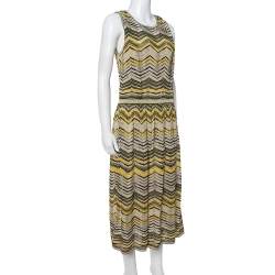 مملوكة مسبقًا M Missoni Pale Yellow Lurex Chevron Knit Sleeveless Dress M