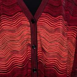 Pre Owned M Missoni Red Wavy Textured Knit Button Front Cardigan M