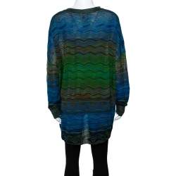 Pre Owned M Missoni Blue Wavy Textured Knit Button Front Cardigan M