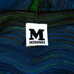 Pre Owned M Missoni Blue Wavy Textured Knit Button Front Cardigan M