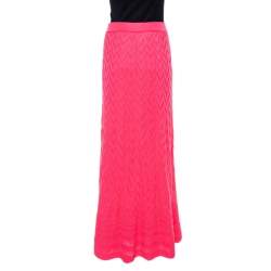 Pre Owned M Missoni Pink Zig Zag Knit Maxi Skirt M