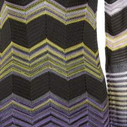 مملوكة مسبقًا M Missoni Grey & Purple Chevron Crochet Knit Long Sleeve Dress S