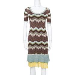Pre Owned M Missoni Multicolor Cotton Knit Scoop Neck Skater Dress M