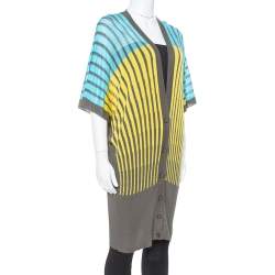 مملوكة مسبقًا كارديغان إم ميزوني تريكو مخطط ثلاثي اللون بأزرار أمامية مقاس متوسط - ميديوم