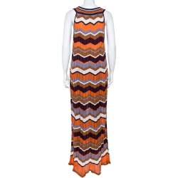 Pre Owned M Missoni Multicolor Zig Zag Pattern Perforated Knit Sleeveless Dress L