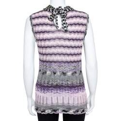 Pre Owned M Missoni Purple Chevron Knit Tie Up Top and Cardigan Set L