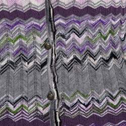 Pre Owned M Missoni Purple Chevron Knit Tie Up Top and Cardigan Set L
