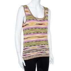 Pre Owned M Missoni Multicolor Wool Stripe Knit Tank Top and Cardigan Set L