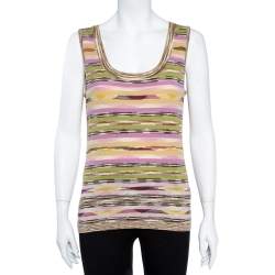 Pre Owned M Missoni Multicolor Wool Stripe Knit Tank Top and Cardigan Set L