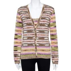 Pre Owned M Missoni Multicolor Wool Stripe Knit Tank Top and Cardigan Set L