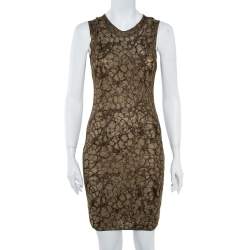 Pre Owned M Missoni Gold Lurex Knit Cardigan & Midi Dress Set S