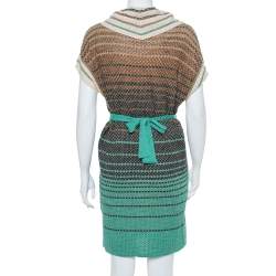 Pre Owned M Missoni Multicolor Striped Knit Turtleneck Belted Dress S