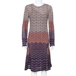 Pre Owned M Missoni Multicolor Lurex Wave Knit Flared Long Sleeve Dress L