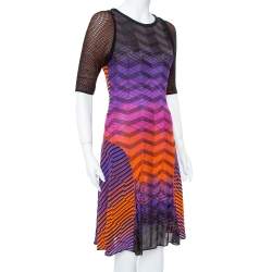 Pre Owned M Missoni Multicolor Knit Paneled Midi Dress L