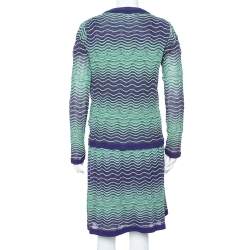 Pre Owned M Missoni Bicolor Wave Knit Drop Waist Dress & Button Front Cardigan Set L