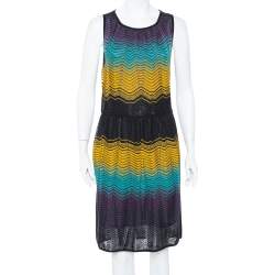 Pre Owned M Missoni Muticolor Chevron Patterned Pointelle Knit Dress L