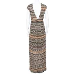 Pre Owned M Missoni Multicolor Lurex Knit Open Back Maxi Dress L
