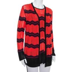 M Missoni Red & Black Zig Zag Pattern Knit Tank Top & Open Front Cardigan L