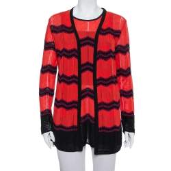 M Missoni Red & Black Zig Zag Pattern Knit Tank Top & Open Front Cardigan L