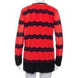 M Missoni Red & Black Zig Zag Pattern Knit Tank Top & Open Front Cardigan L