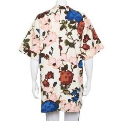 M Missoni Cream Watercolor Floral Printed Canvas Hook Front Long Jacket M