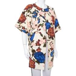 M Missoni Cream Watercolor Floral Printed Canvas Hook Front Long Jacket M