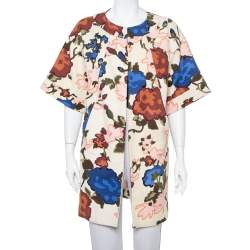 M Missoni Cream Watercolor Floral Printed Canvas Hook Front Long Jacket M