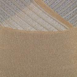 Pre Owned M Missoni Metallic Gold Perforated Knit Fitted Long Sleeve Top S