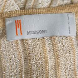 Pre Owned M Missoni Metallic Gold Perforated Knit Fitted Long Sleeve Top S