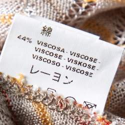 Pre Owned M Missoni Multicolor Patterned Perforated Knit Boat Neck Belted Dress L