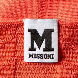 Pre Owned كارديغان إم ميزوني صوف تريكو نمط شيفرون خوخي مفتوح مقاس كبير جدًا - إكس لارج