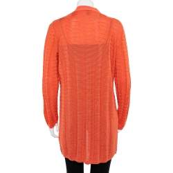 Pre Owned كارديغان إم ميزوني صوف تريكو نمط شيفرون خوخي مفتوح مقاس كبير جدًا - إكس لارج