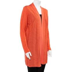 Pre Owned كارديغان إم ميزوني صوف تريكو نمط شيفرون خوخي مفتوح مقاس كبير جدًا - إكس لارج