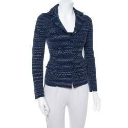 Pre Owned M Missoni Navy Blue Jacquard Knit Button Front Blazer S