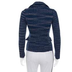 Pre Owned M Missoni Navy Blue Jacquard Knit Button Front Blazer S