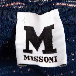 Pre Owned M Missoni Navy Blue Jacquard Knit Button Front Blazer S