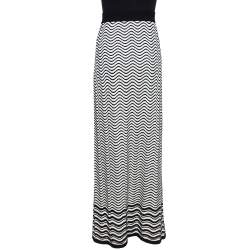 Pre Owned M Missoni Monochrome Wave Patterned Knit Maxi Skirt M
