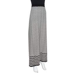 Pre Owned M Missoni Monochrome Wave Patterned Knit Maxi Skirt M