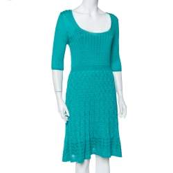 Pre Owned M Missoni Teal Green Knit Scoop Neck Skater Dress L